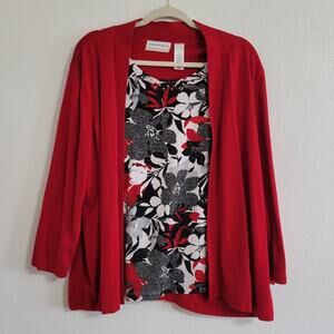 Alfred Dunner Women's 2X Open Front Cardigan and Blouse Combo